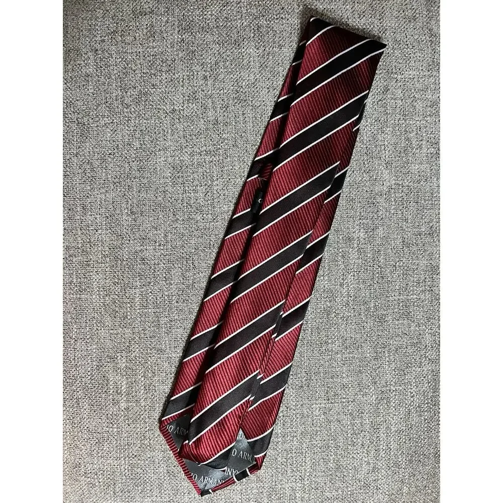 Giorgio Armani Striped Burgundy Silver 100% Silk Black Designer Men's Tie
